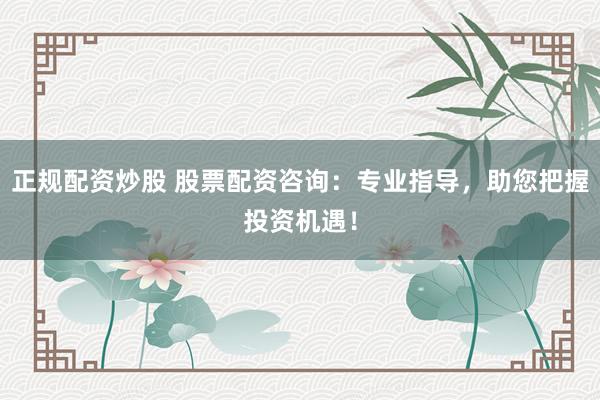 正规配资炒股 股票配资咨询：专业指导，助您把握投资机遇！
