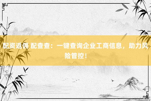 配资返佣 配查查：一键查询企业工商信息，助力风险管控！