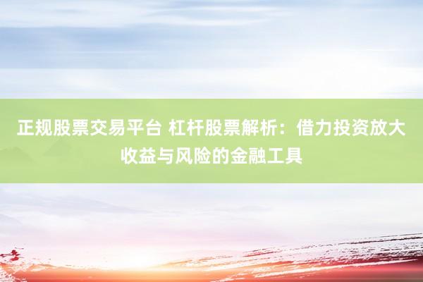 正规股票交易平台 杠杆股票解析：借力投资放大收益与风险的金融工具