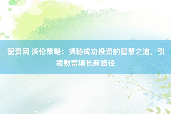 配资网 沃伦策略:揭秘成功投资的智慧之道,引领财富增长新路径